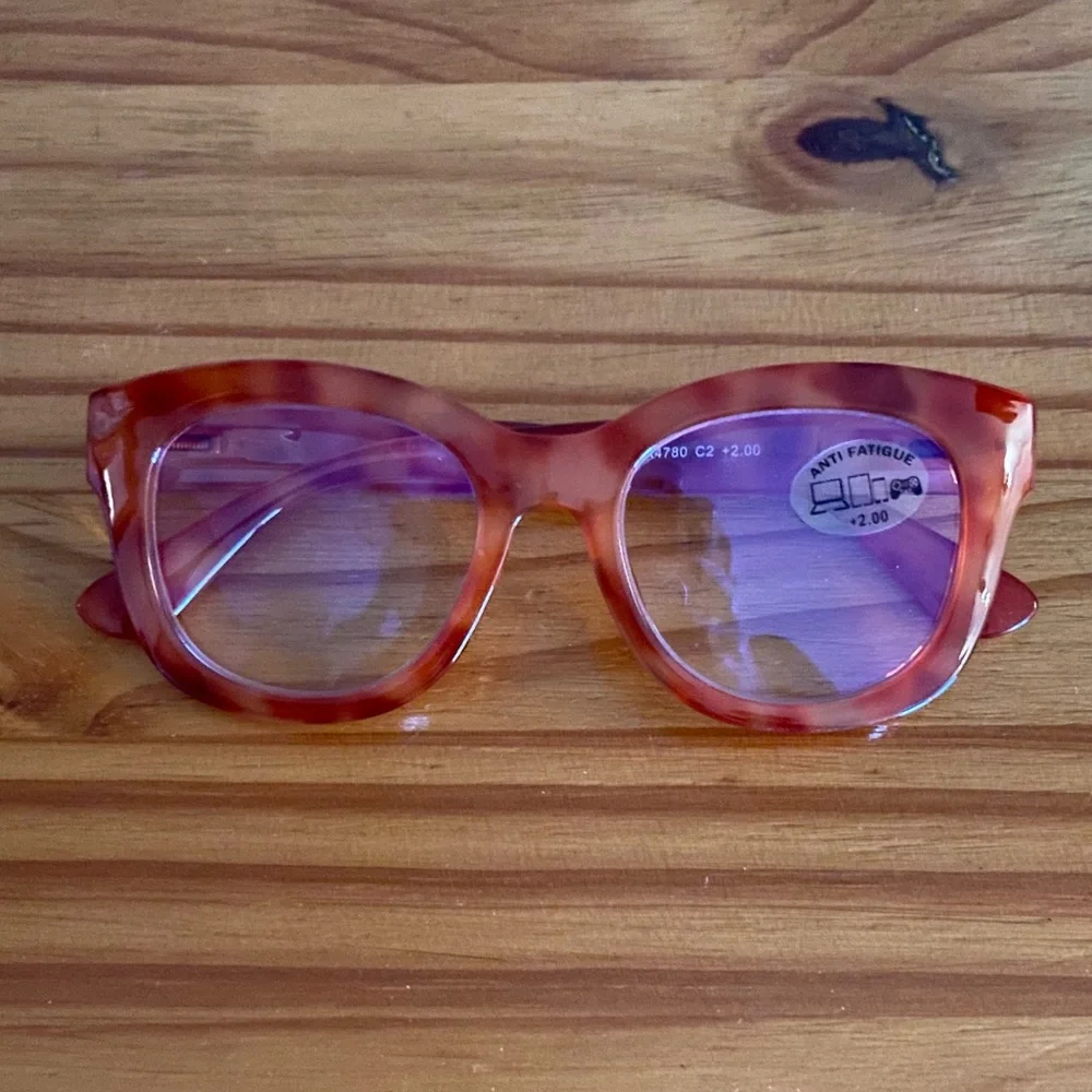 DOOViC Orange Yellow Tortoise Large Frame Computer Reading Glasses, +2.00